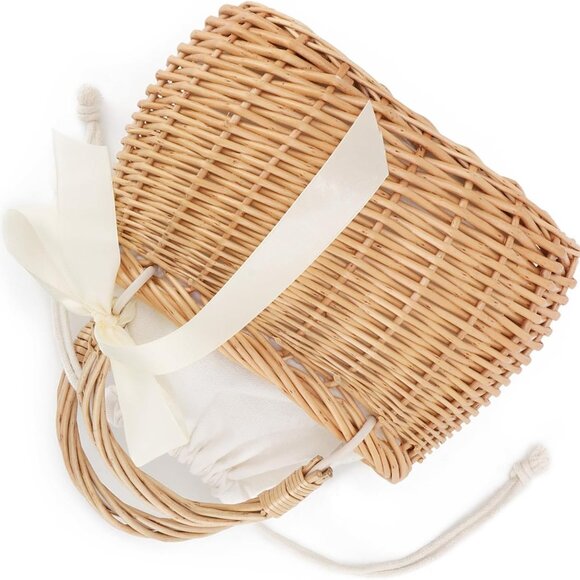 Natural Wicker Handbag Rattan Woven Basket Purse Straw Beach Tote for Women - Picture 8 of 8